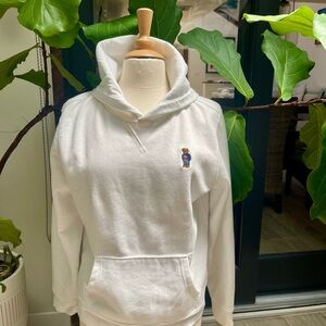 NWT Ralph Lauren Embroidered, Rare, Iconic American Flag Bear White Hoodie